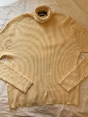 Vintage Polo Ralph Lauren Cream Ribbed Turtleneck Sweater 100% Cotton Large 90s
